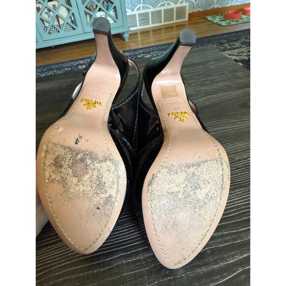 PRADA Black Patent Leather Platform Slingback 4’ Heels - Picture 5 of 8